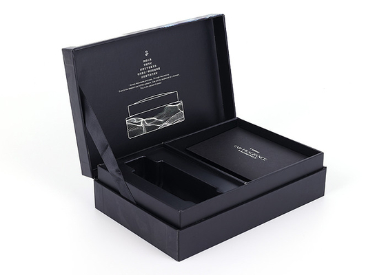 Silver Stamping Aromatherapy Gift Box , 2mm Thickness Black Gift Box With Ribbon