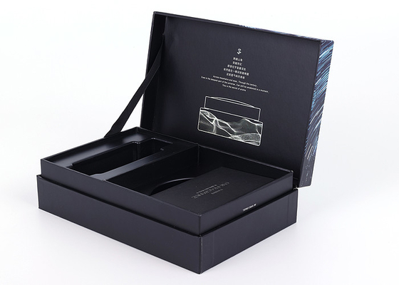 Silver Stamping Aromatherapy Gift Box , 2mm Thickness Black Gift Box With Ribbon